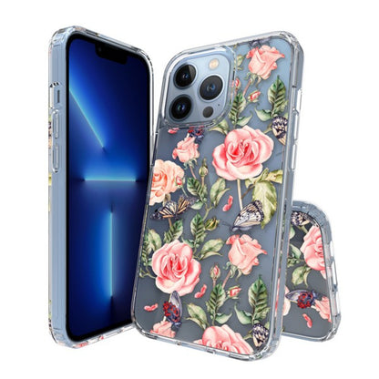 For Apple iPhone 13 Pro Max (6.7") Floral Patterns Design Transparent Soft TPU Silicone Shock Absorption Bumper Slim Hard Back  Phone Case Cover