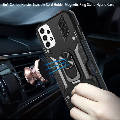 For Samsung Galaxy A33 5G Wallet Case with Invisible Credit Card Holder, 3 in 1 Combo Holster Clip and Ring Kickstand Black Phone Case Cover