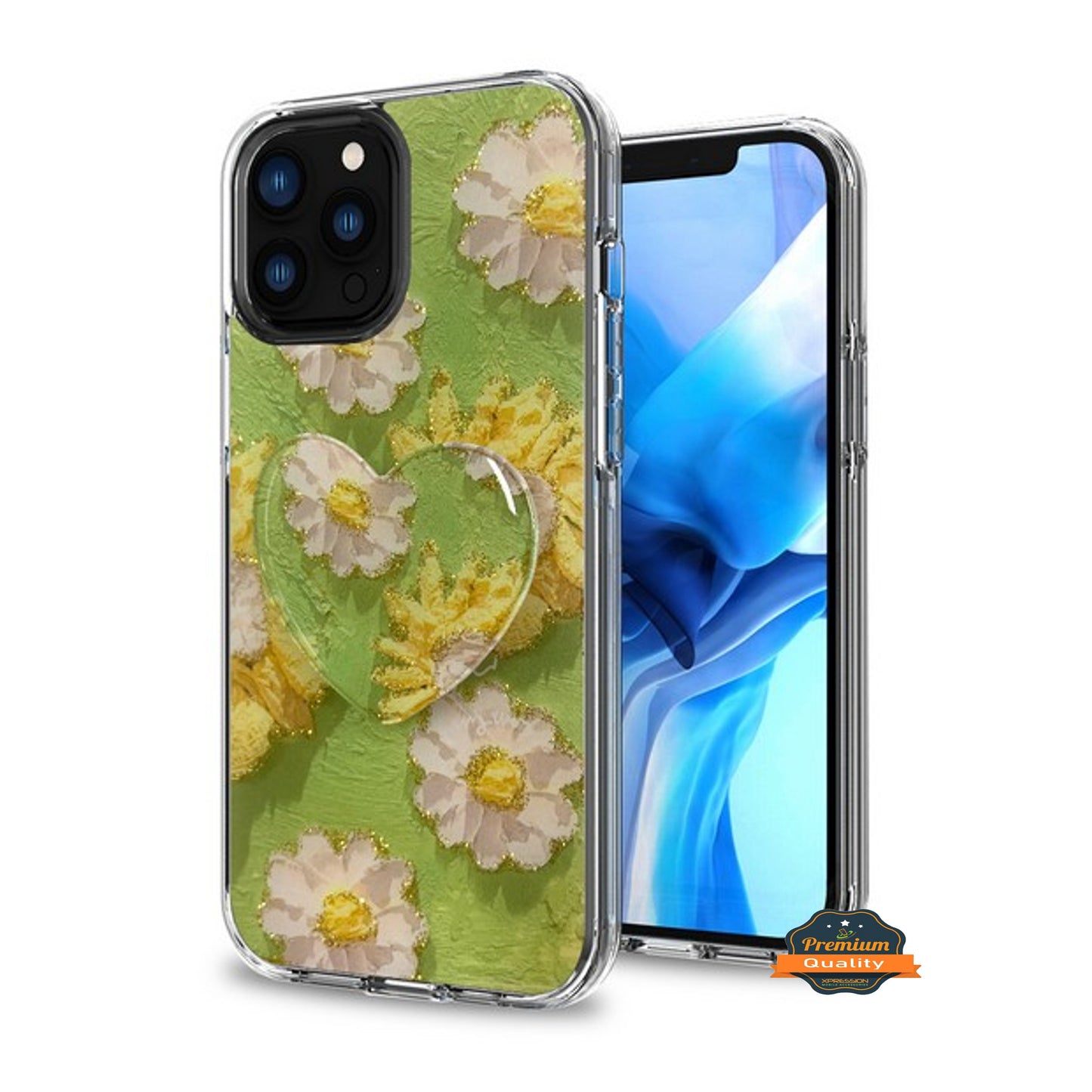 For Apple iPhone 13 /Pro Max Mini Elegant Pattern Design Bling Glitter Hybrid Cases with Ring Stand Pop Up Finger Holder Kickstand  Phone Case Cover