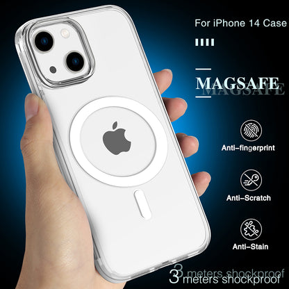 For Apple iPhone 14 /Plus Pro Max Transparent Thick Hybrid Hard PC Shell & Soft TPU Shockproof Compatible with MagSafe  Phone Case Cover