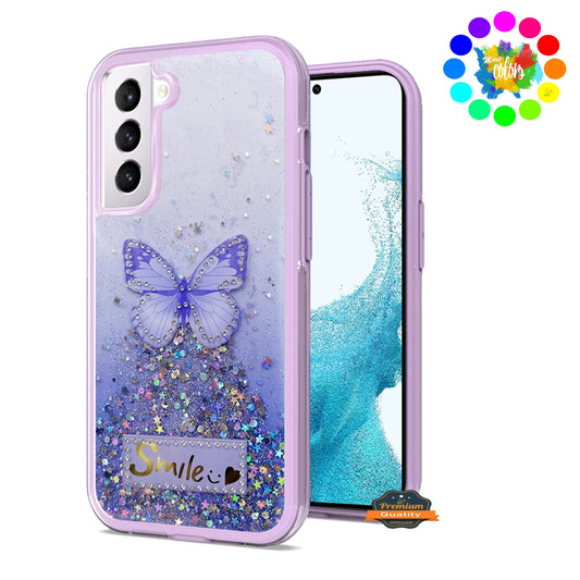 For Samsung Galaxy A53 5G Butterfly Smile Glitter Bling Sparkle Epoxy Glittering Shining Hybrid Hard PC TPU Silicone  Phone Case Cover