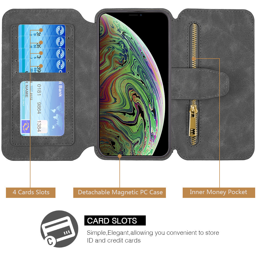 For Apple iPhone 14 /Plus Pro Max Wallet Magnetic Detachable Zipper Pocket Leather Flip Pouch 7 Credit Card Slots  Phone Case Cover