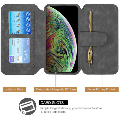 For Apple iPhone 14 /Plus Pro Max Wallet Magnetic Detachable Zipper Pocket Leather Flip Pouch 7 Credit Card Slots  Phone Case Cover