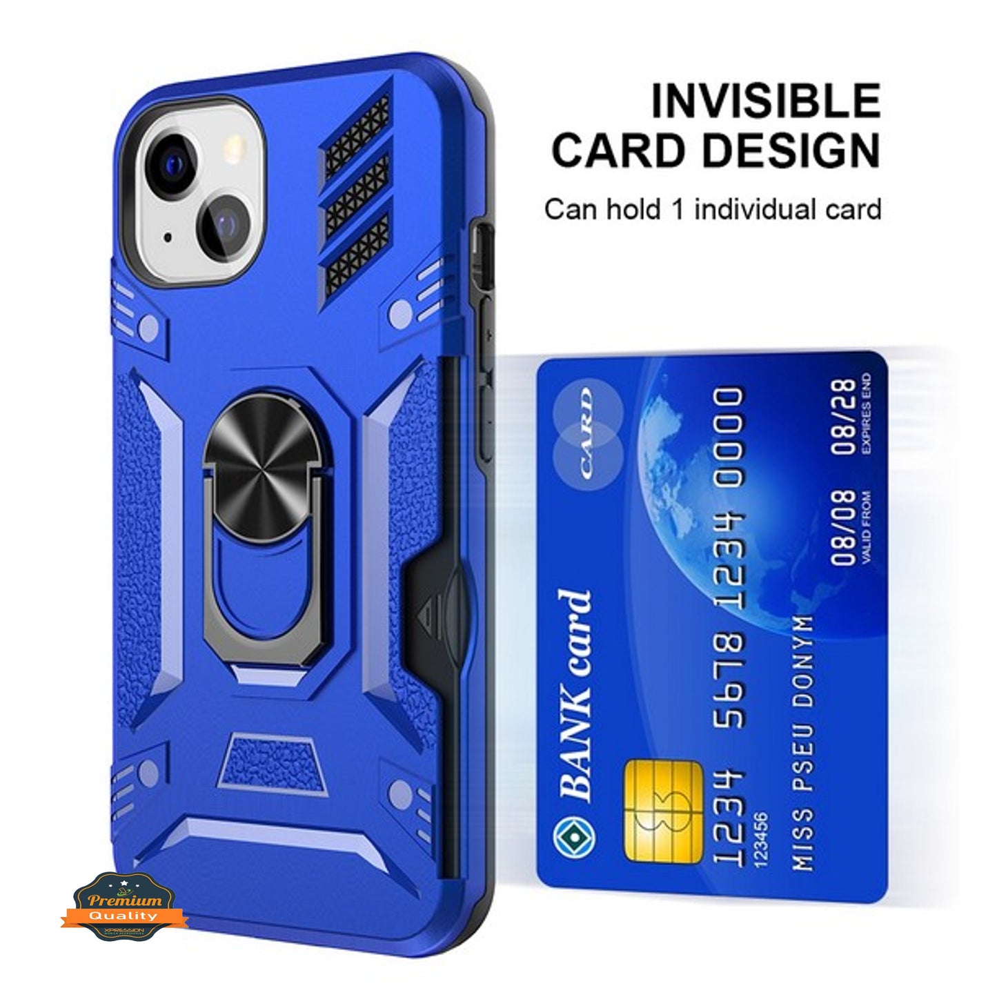 For Apple iPhone 14 /Plus Pro Max Invisible Wallet Credit Card Holder Ring Stand Kickstand Heavy Duty Shockproof Hybrid  Phone Case Cover