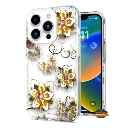 For Apple iPhone 14 /Pro Max Hybrid Trendy Image Patterns Design Transparent Hard Back Shockproof TPU  Phone Case Cover