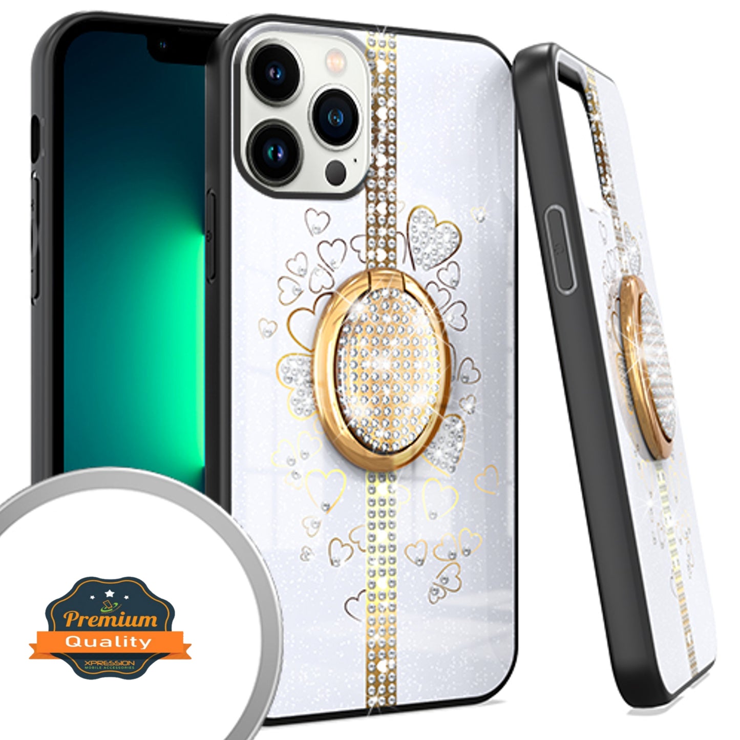 For Apple iPhone 13 / Pro Max Elegant Rhinestone 3D Diamond Bling Glitter with Ring Stand Kickstand Plating Hard Back Rugged  Phone Case Cover