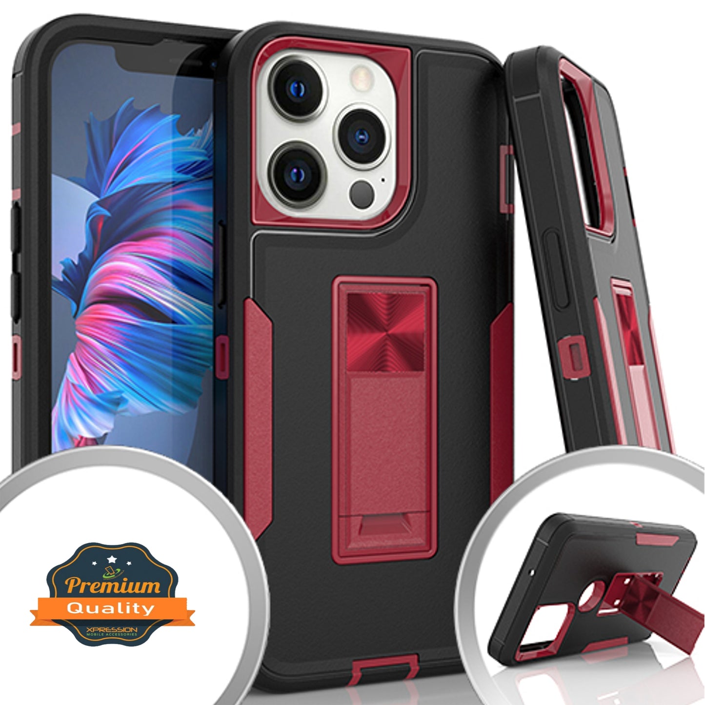 For Apple iPhone 14 (6.1") Military Grade Full-Body Rugged with Kickstand Hybrid Heavy Duty Support Car Mount Holder  Phone Case Cover