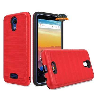 For AT&T Calypso Brushed Metal Texture Hybrid Dual Layer Defender TPU PC Rugged Shockproof Armor Carbon Fiber Design  Phone Case Cover