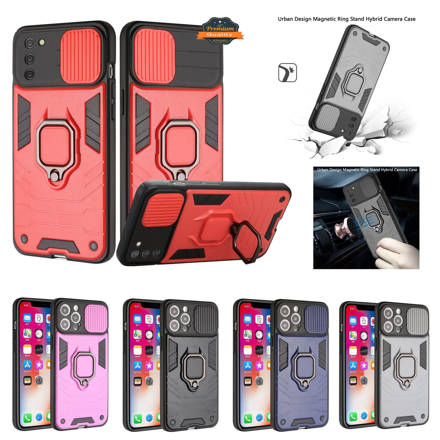 For Apple iPhone XR Kickstand Hybrid with Camera Protector, Built-in 360° Rotate Ring Stand Magnetic PC & TPU Bumper  Phone Case Cover