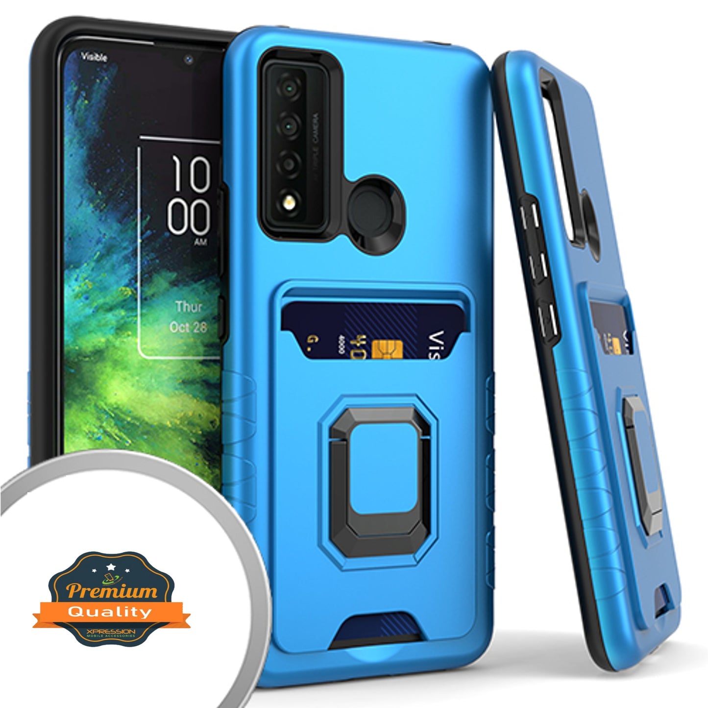 For TCL 20 XE Wallet Credit Card Slot Holder with Metal Ring Kickstand Heavy Duty Shockproof Hybrid Dual Layer Magnetic Stand  Phone Case Cover