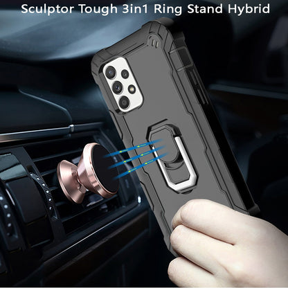 For Apple iPhone 12 Pro Max (6.7") Hybrid 3 Layers with 360° Rotatable Ring Kickstand Holder Heavy Duty Hard PC Soft Silicone Shockproof  Phone Case Cover