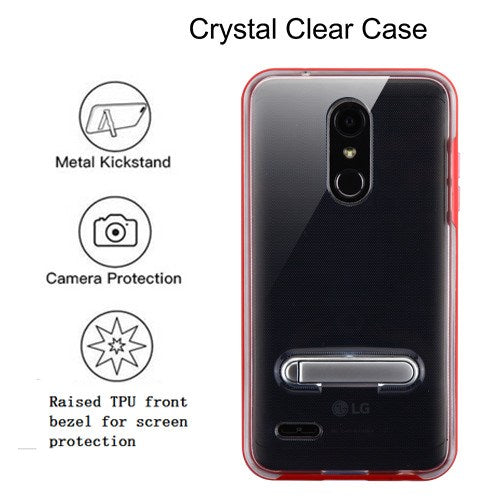 For LG K10 (2018)/K30 (X410)/Premier Pro/Harmony 2/Phonenix Plus Clear Hybrid Armor Rubber Hard TPU with Stand Red Clear Phone Case Cover