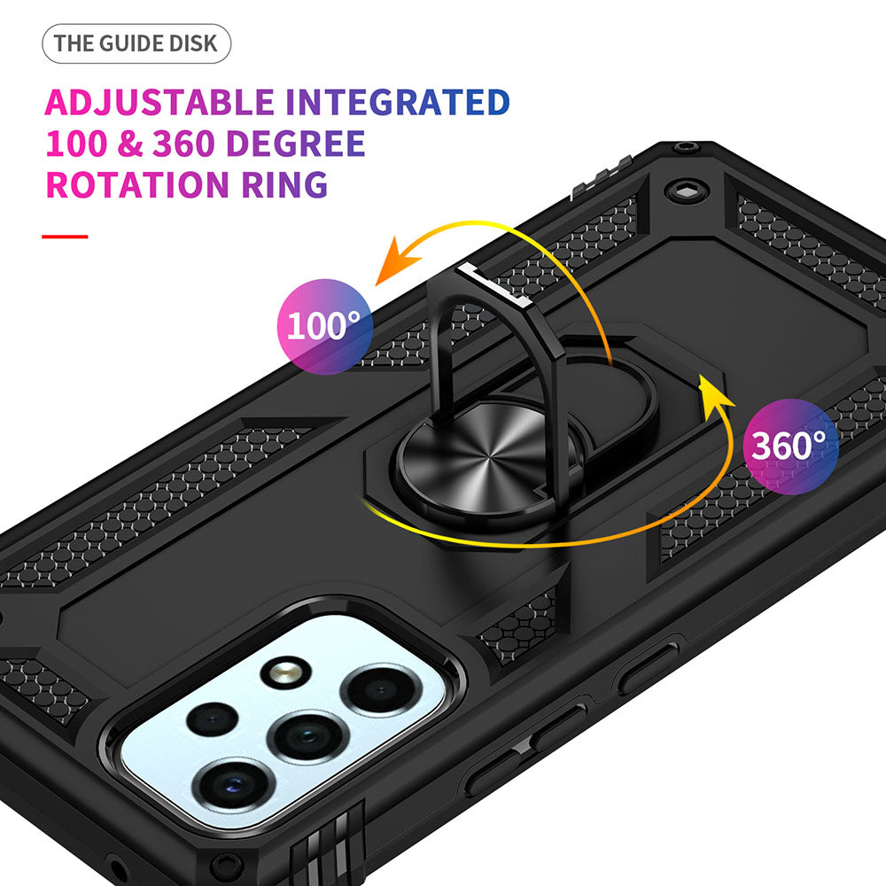 For Samsung Galaxy A53 5G Military Grade Heavy Duty Armor Hybrid with Rotating Metal Ring Kickstand Finger Loop Stand  Phone Case Cover