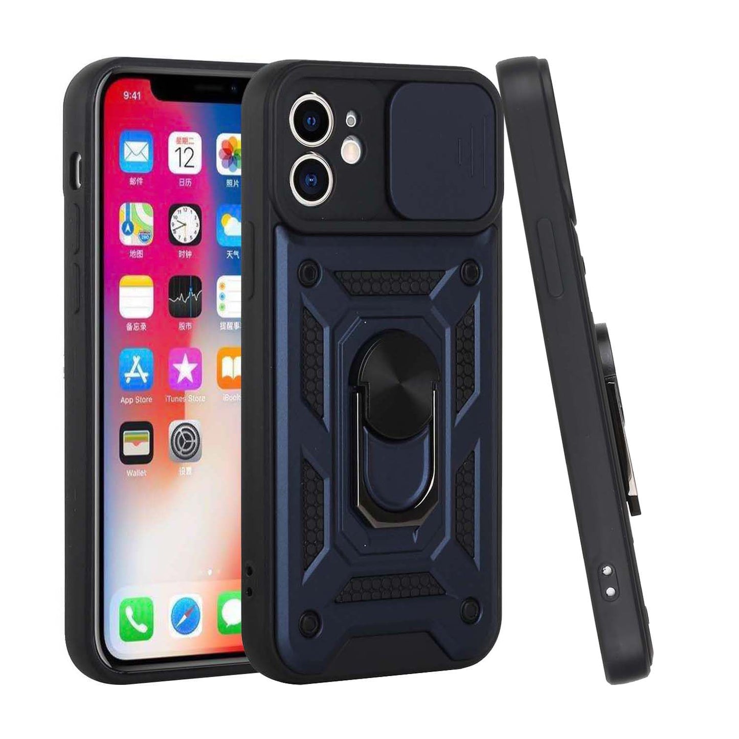 For Apple iPhone 14 Pro Max (6.7") Hybrid Cases with Slide Camera Lens Cover, Ring Holder Kickstand Rugged Dual Layer  Phone Case Cover