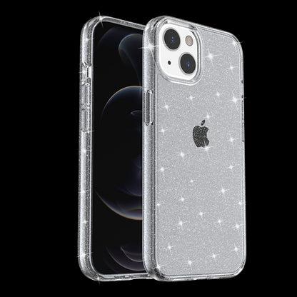 For Apple iPhone 14 Pro (6.1") Transparent Glitter Shiny Sparkle Bling TPU Rubber Hard Back Hybrid Frame Shockproof Gray Smoke Phone Case Cover