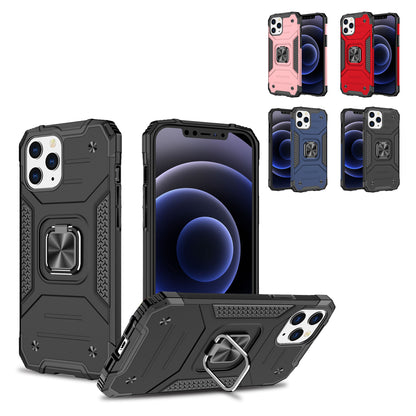 For Apple iPhone 14 Plus (6.7") Armor Hybrid with Ring Holder Kickstand Shockproof Heavy-Duty Durable Rugged Dual Layer Black Phone Case Cover