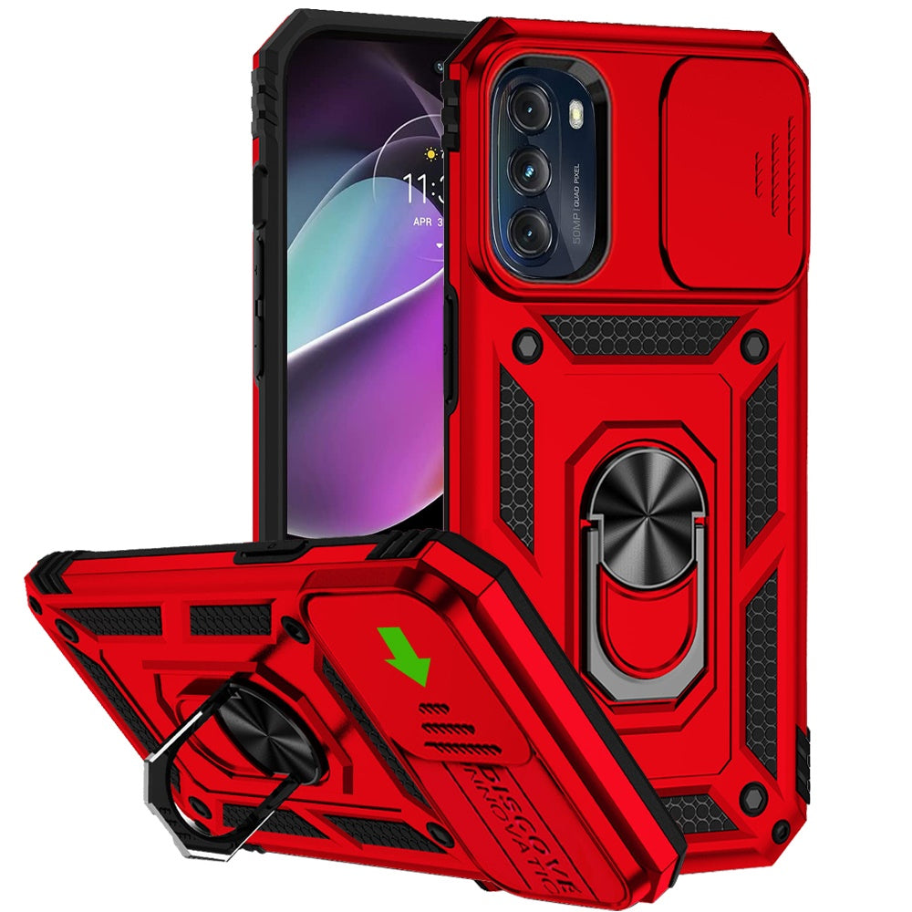 For Apple iPhone SE 3 (2022) SE/8/7 Case with Stand, Camera Lens Protection & 360° Rotate Ring, Shockproof, Soft Bumper Red Phone Case Cover