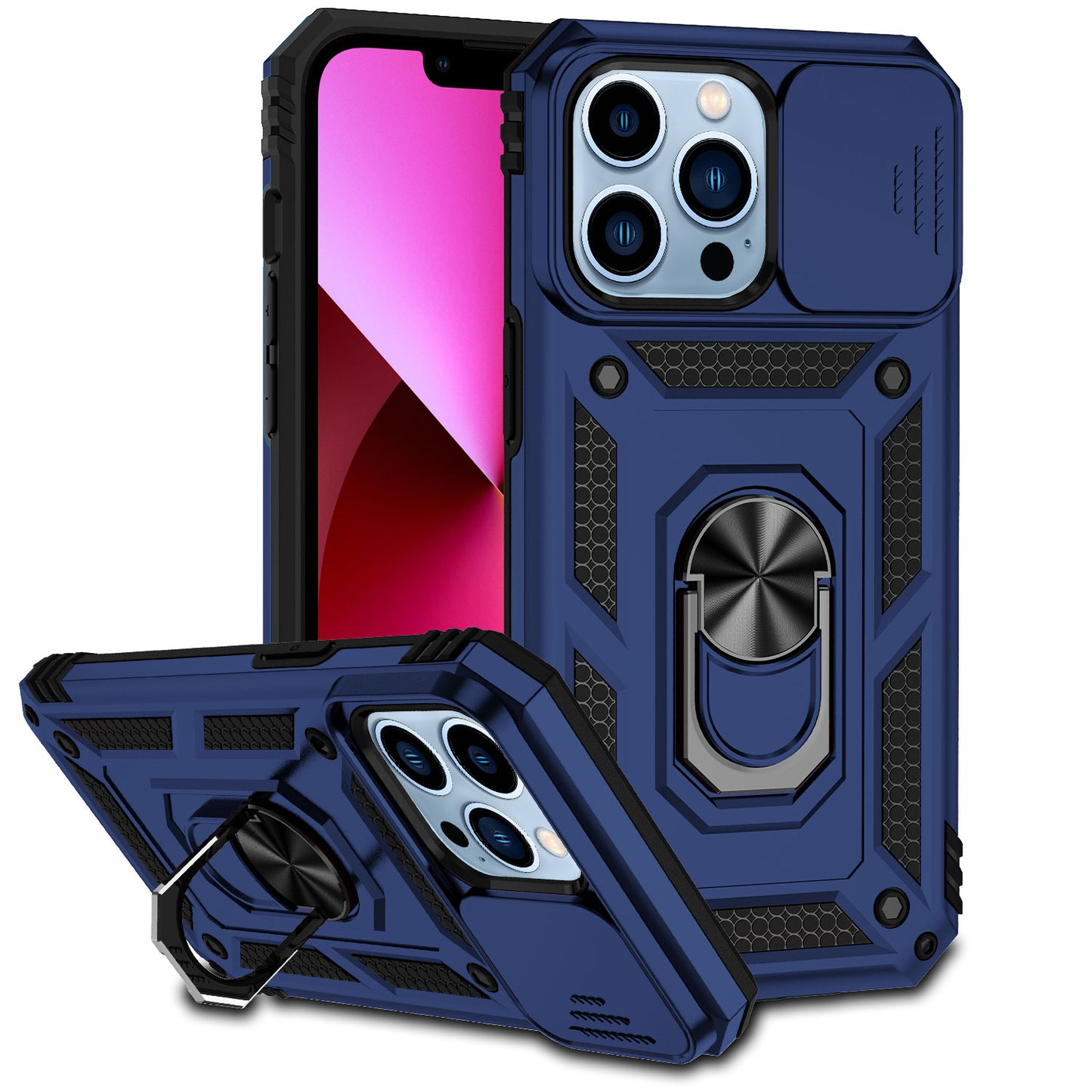 For Apple iPhone 12 Pro Max Case with Stand, Camera Lens Protection & 360° Rotate Ring, Shockproof, Soft Bumper  Phone Case Cover