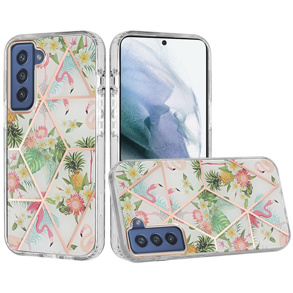 For Samsung Galaxy S22+ Plus Fashion Floral IMD Design Flower Hybrid Protective Hard Rubber TPU Slim Back Shockproof  Phone Case Cover