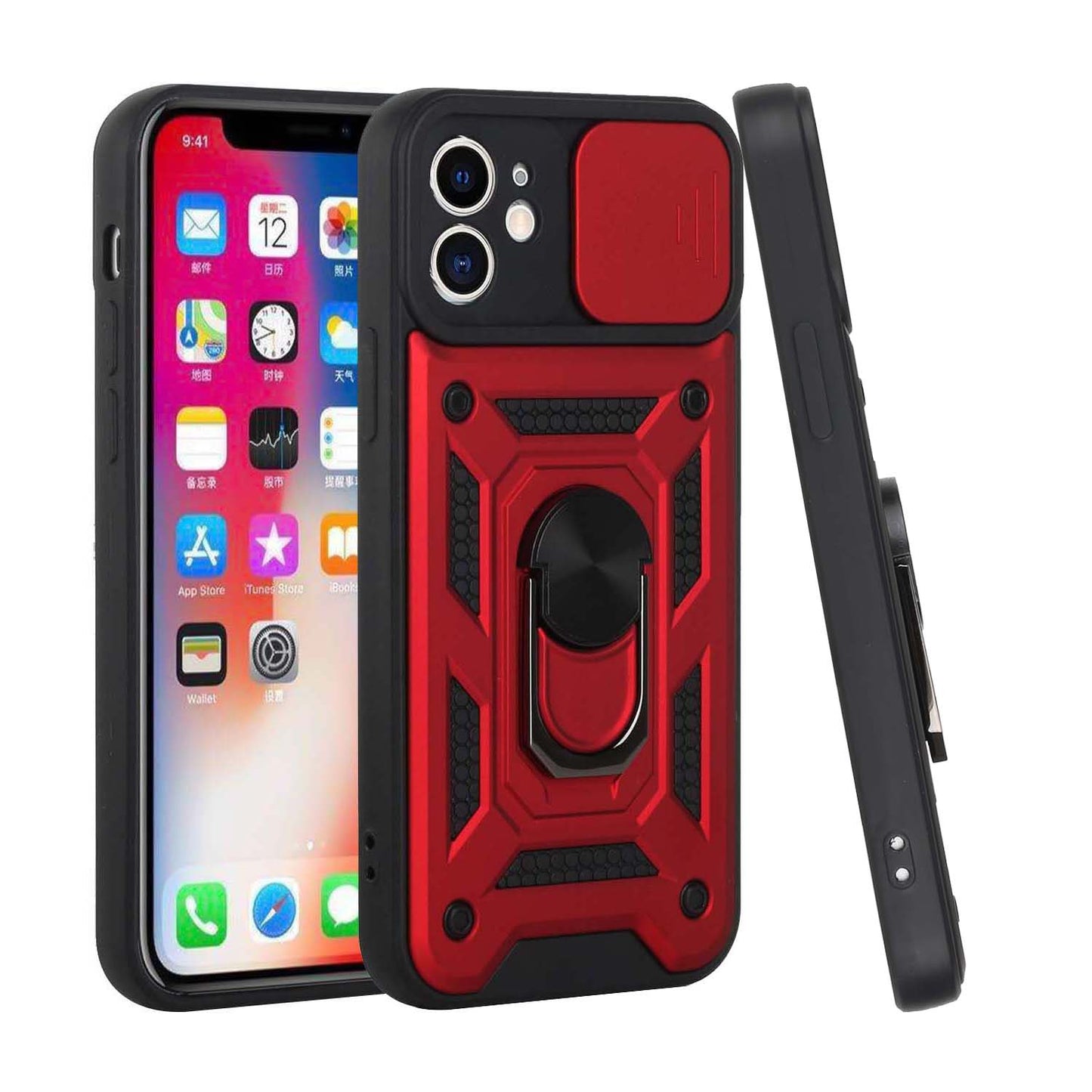 For Apple iPhone 8 Plus/7 Plus/6 6S Plus Hybrid 2in1 Cases with Slide Camera Lens Cover and Ring Holder Kickstand Rugged  Phone Case Cover