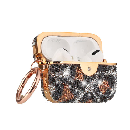 For Apple AirPods 3 (2021) Leopard Design Sparkly Diamond Shockproof Bling Rhinestone Glitter with Hook Hard Carrying  Phone Case Cover