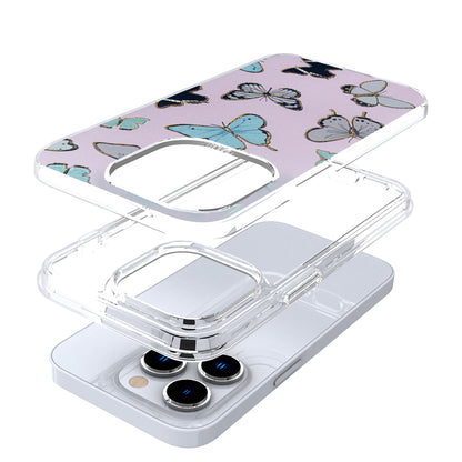 For Apple iPhone SE 3 (2022) SE/8/7 Stylish Gold Layer Printing Design Hybrid Rubber TPU Hard PC Shockproof Armor Butterflies Phone Case Cover