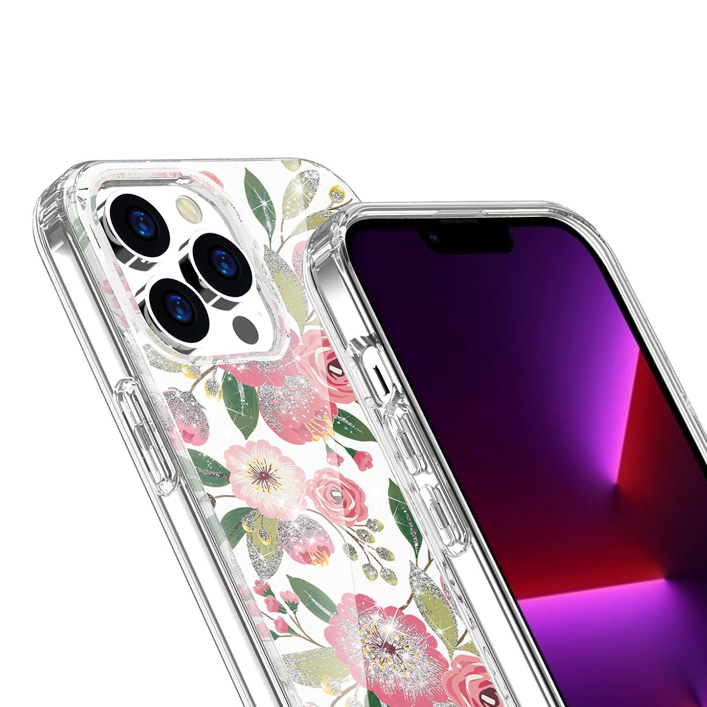 For Samsung Galaxy S22+ Plus Beautiful Laser Clear Bling Glitter Design Pattern Hybrid Gummy Hard PC and TPU Shockproof  Phone Case Cover
