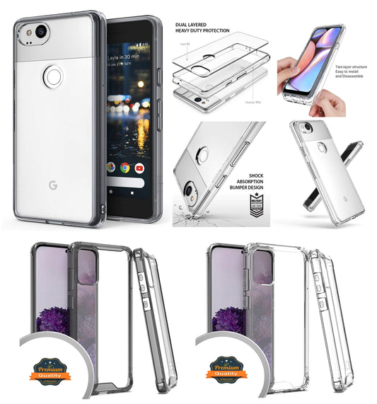 For Samsung Galaxy A03S Slim Body Frame [Shock-Absorption] Hybrid Defender Rubber Silicone Gummy TPU Clear Hard Back  Phone Case Cover