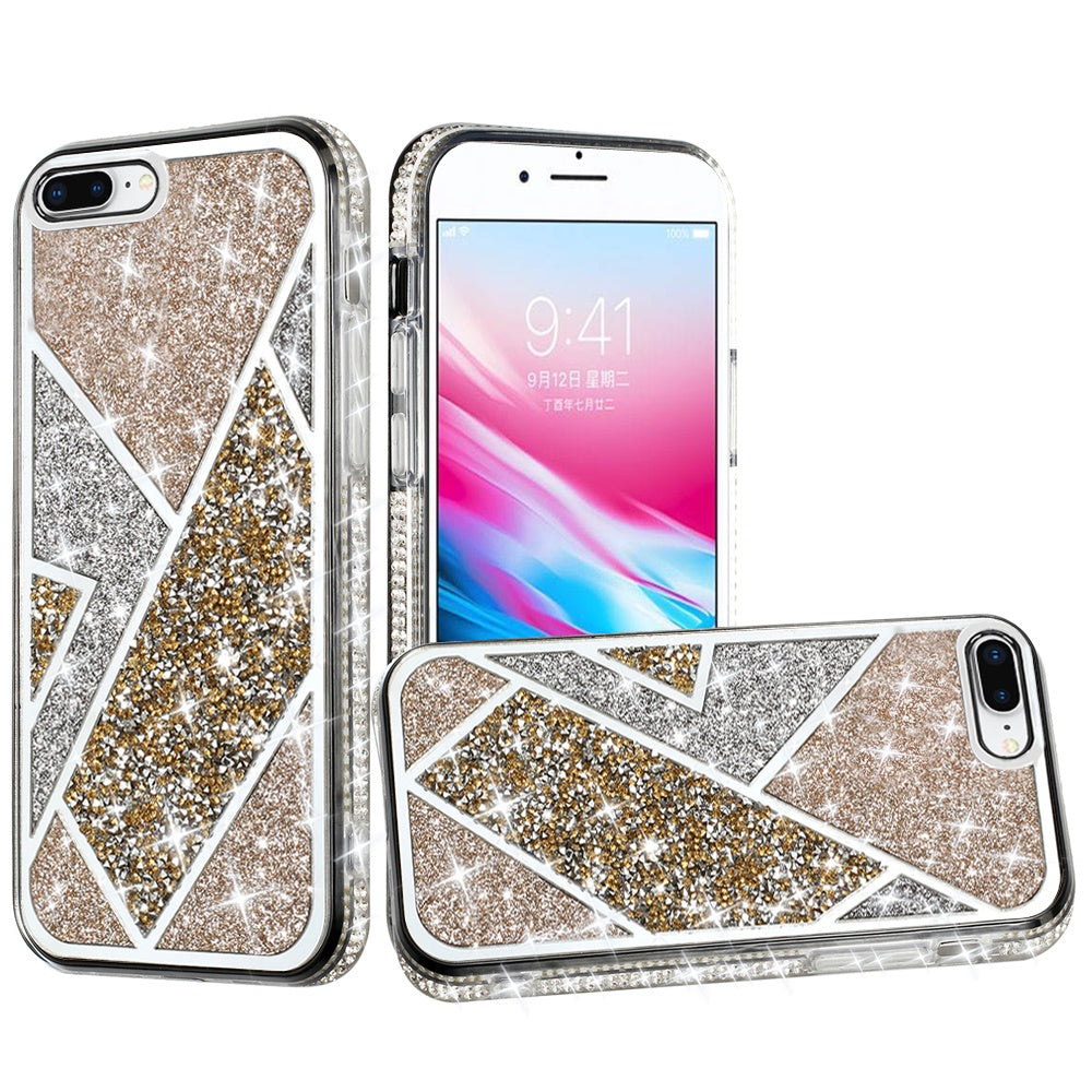 For Apple iPhone 8 Plus/7 Plus/6 6S Plus Glitter Bling Diamond Rhinestone Sparkly Fashion Shiny Fancy Hybrid Rugged  Phone Case Cover