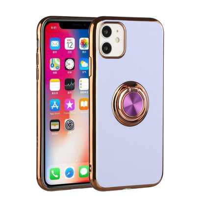For Apple iPhone 13 Mini (5.4") Slim Hybrid Metal Finger Ring Stand Electroplated Edges TPU Frame Shock-Absorption Bumper  Phone Case Cover