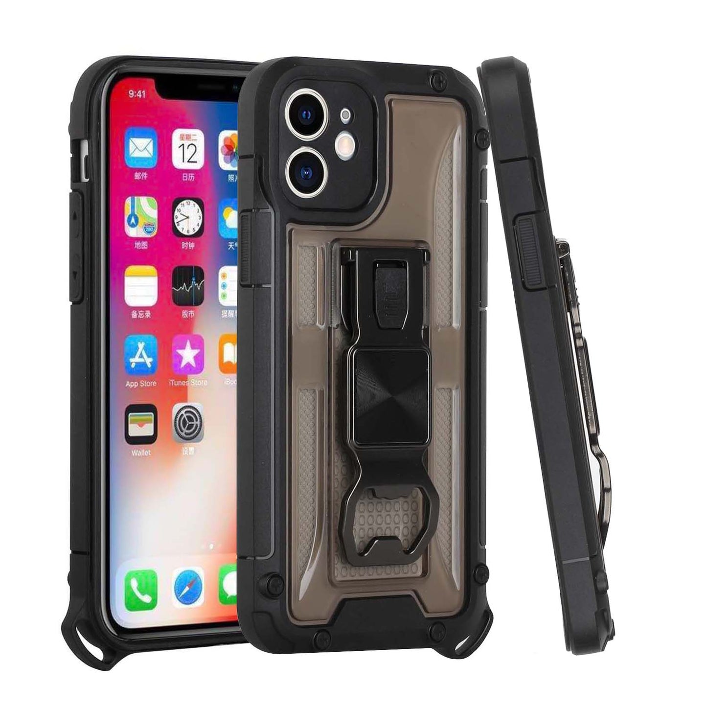 For Apple iPhone 11 Heavy Duty Military Grade Rugged Hybrid with Magnetic Kickstand, Carabiner, Bottle Beer Opener  Phone Case Cover