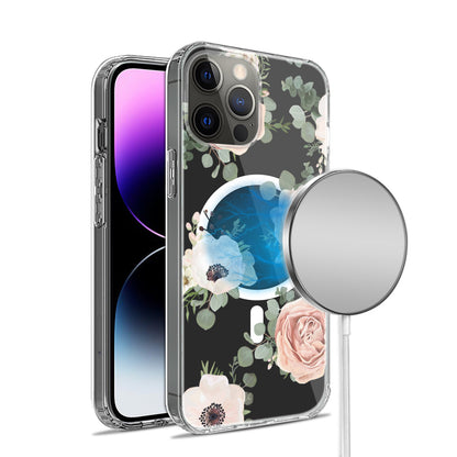 For Apple iPhone 14 Plus (6.7") Hybrid Flower Design Stylish Fashion Thick Cases MagSafe Compatible PC Shockproof  Phone Case Cover