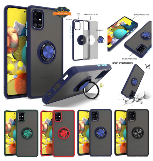 For Samsung Galaxy A13 5G Finger Ring Stand Holder Kickstand Hybrid Frosted Matte Silicone TPU Hard PC Frame Shock-Absorption  Phone Case Cover