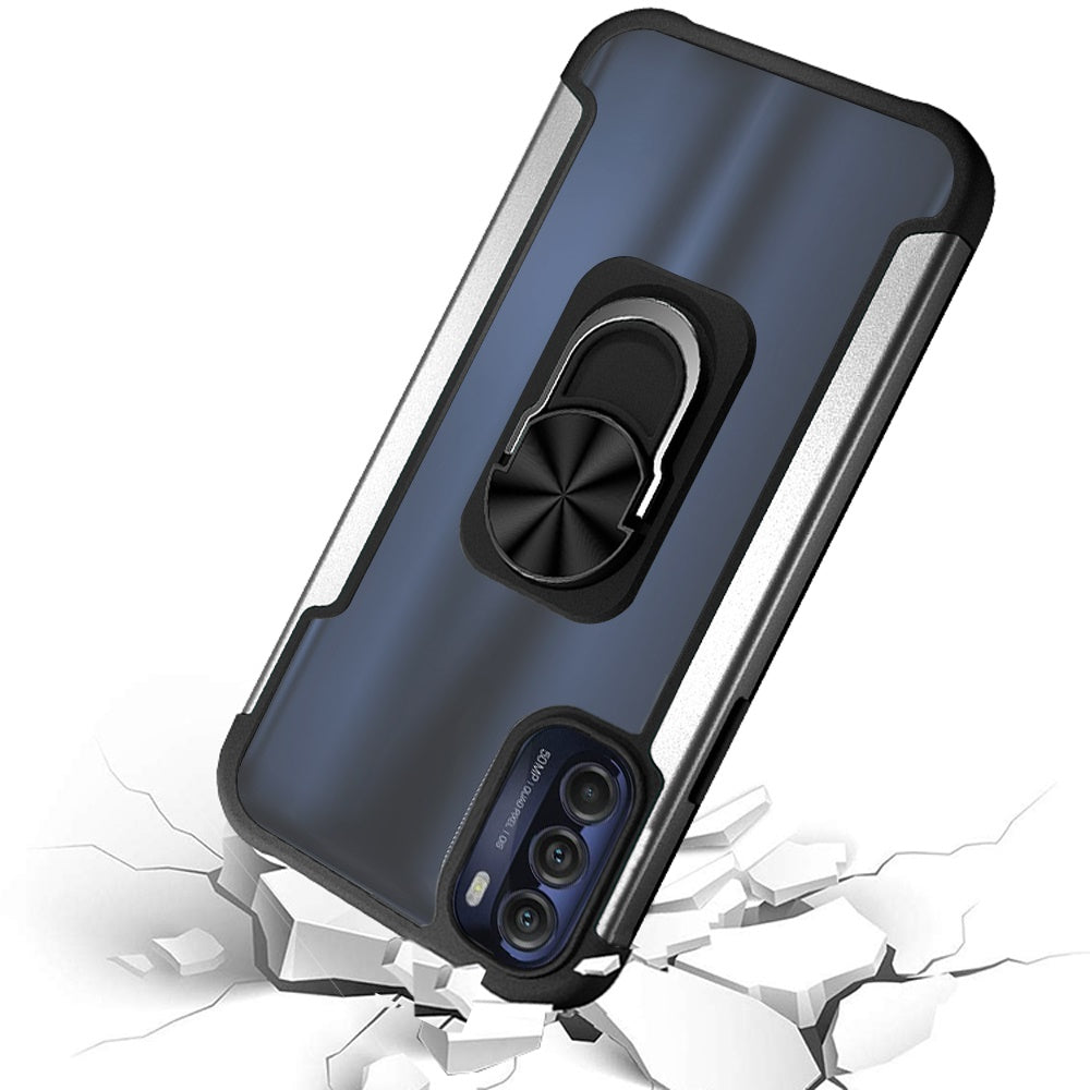 For Motorola Moto G Stylus 5G 2022 Clear Military Grade Hybrid with Ring Holder Kickstand [Magnetic Car Mount Feature]  Phone Case Cover