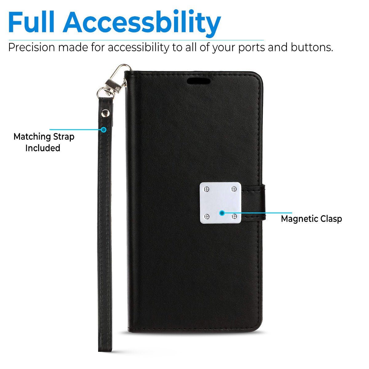 For Apple iPhone 8 Plus/ 7 Plus luxurious PU leather Wallet 6 Card Slots Pocket folio with Wrist Strap & Kickstand Pouch Flip  Phone Case Cover