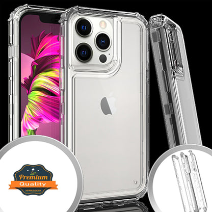 For Apple iPhone 14 Pro Max (6.7") Heavy Duty Transparent Clear 3 in 1 Hybrid Shockproof Full Hard PC Front Frame Bumper Clear Phone Case Cover