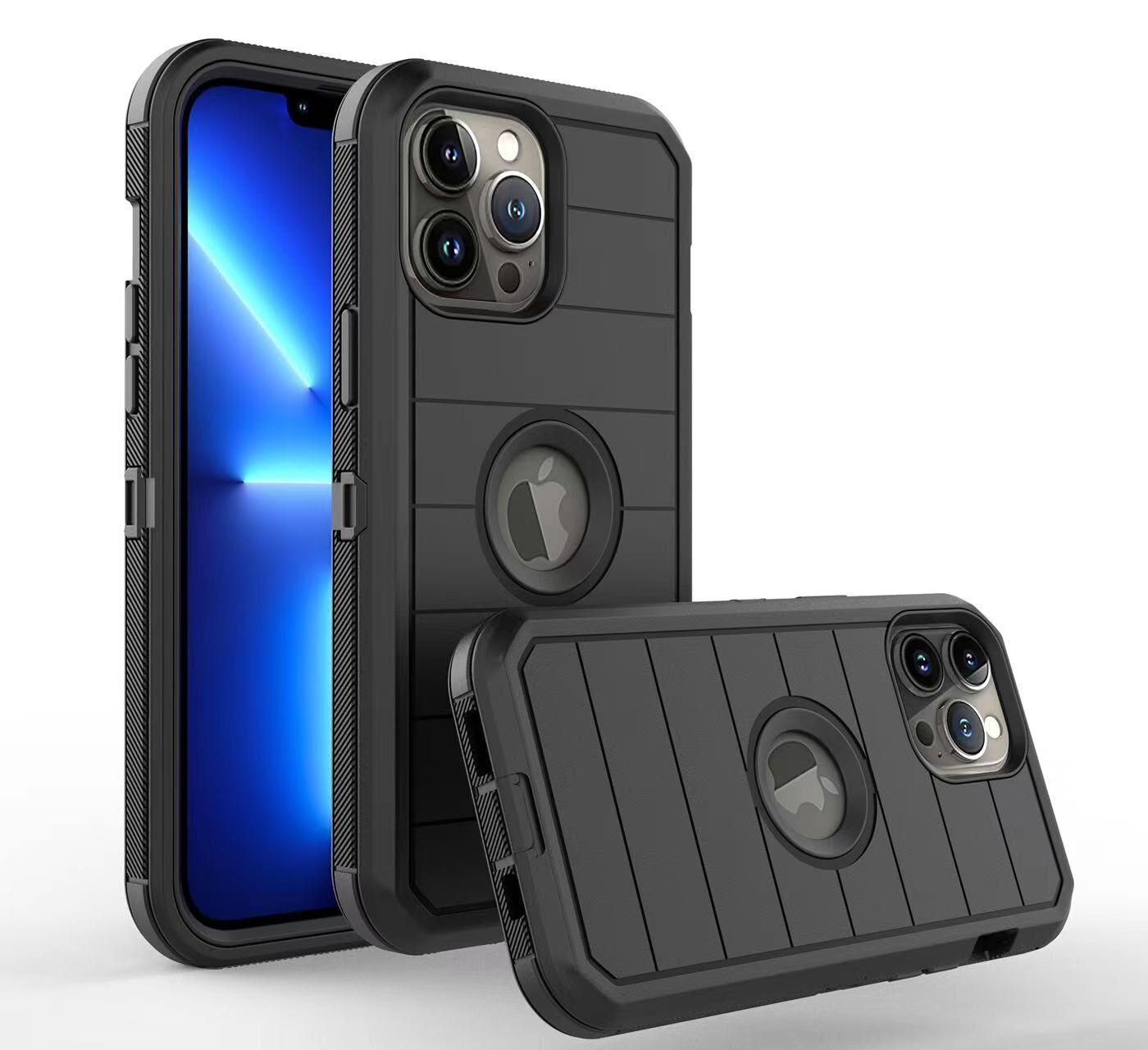 For Apple iPhone 14 Pro (6.1") Combo 3in1 Holster Heavy Duty Rugged with Swivel Belt Clip and Kickstand Black Phone Case Cover