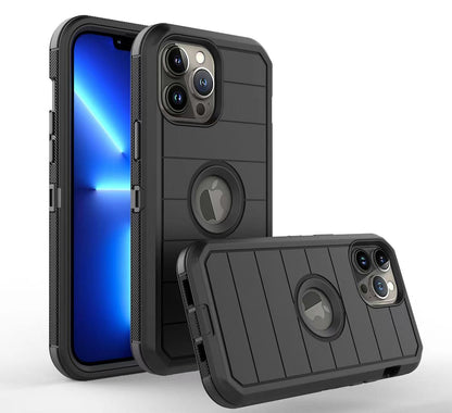 For Apple iPhone 14 Pro (6.1") Combo 3in1 Holster Heavy Duty Rugged with Swivel Belt Clip and Kickstand Black Phone Case Cover