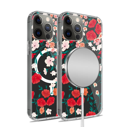 For Apple iPhone 14 Plus (6.7") Hybrid Flower Design Stylish Fashion Thick Cases MagSafe Compatible PC Shockproof  Phone Case Cover