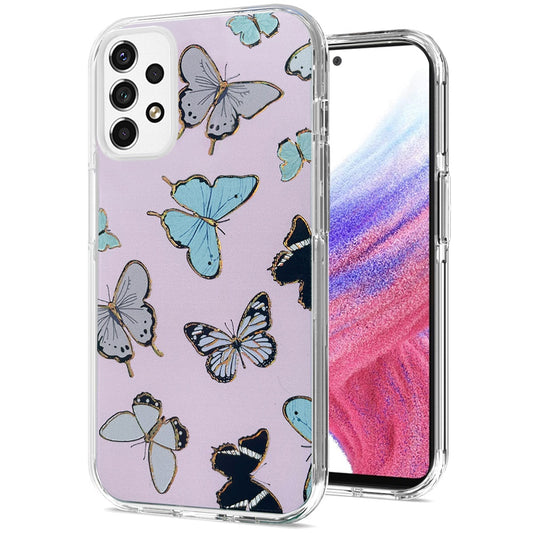 For Samsung Galaxy A53 5G Stylish Gold Layer Printing Design Hybrid Rubber TPU Hard PC Shockproof Armor Rugged Slim Fit Butterflies Phone Case Cover