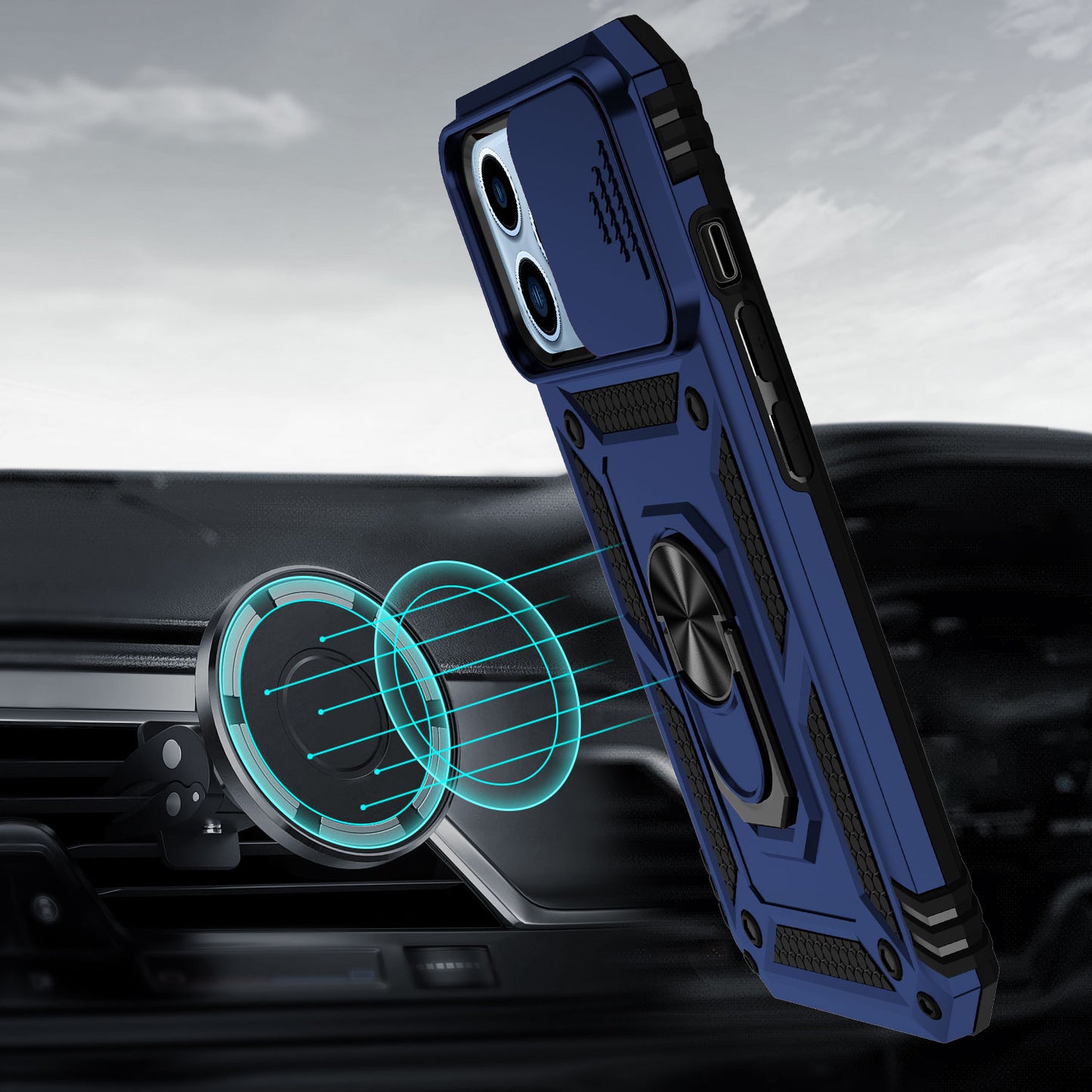 For Apple iPhone SE 3 (2022) SE/8/7 Case with Stand, Camera Lens Protection & 360° Rotate Ring, Shockproof, Soft Bumper Blue Phone Case Cover