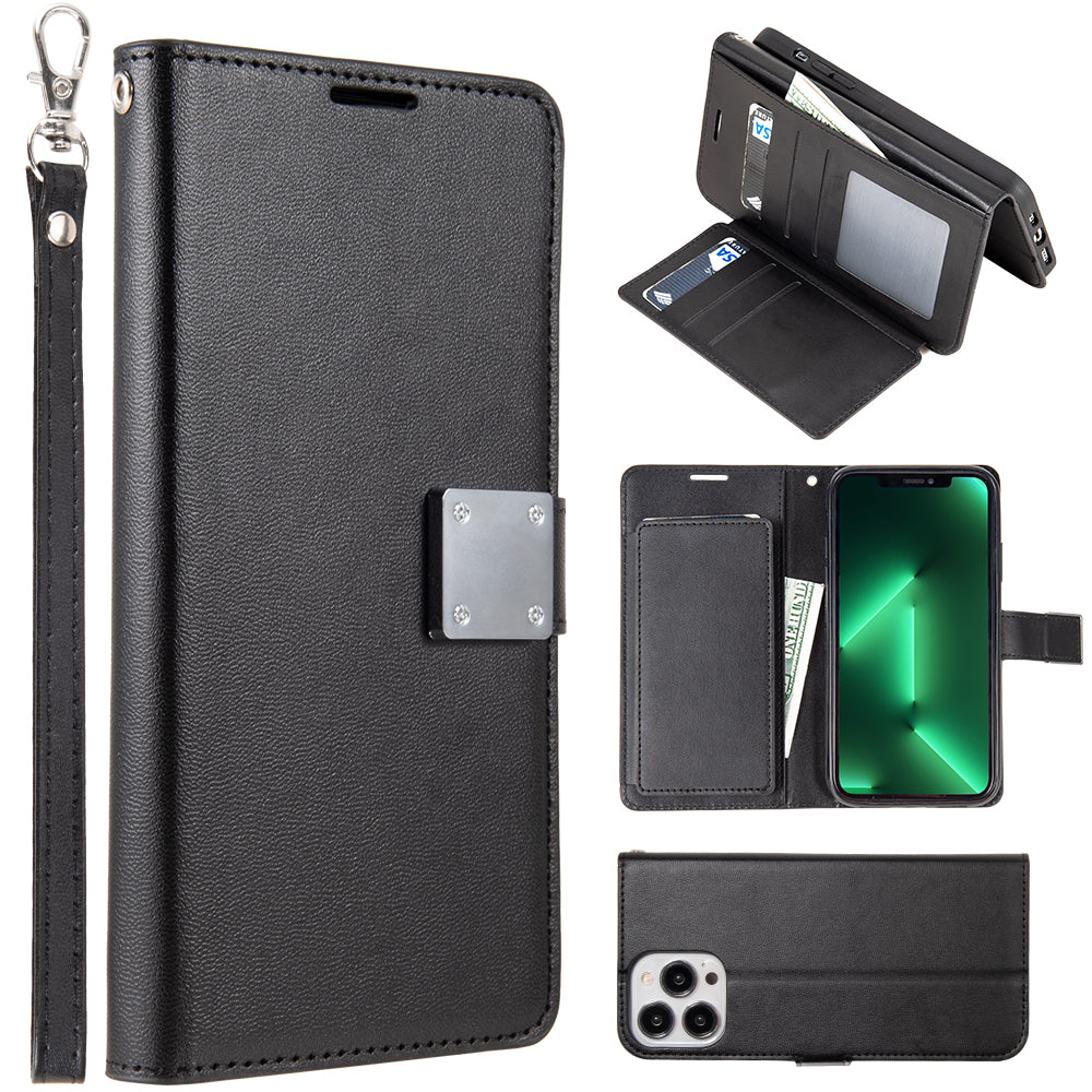 For Apple iPhone 14 /Plus Pro Max Leather Wallet Case with 6 Credit Card, Cash Slot Lanyard Dual Flip Pouch Pocket Stand  Phone Case Cover