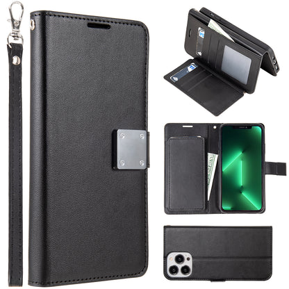 For Apple iPhone 14 /Plus Pro Max Leather Wallet Case with 6 Credit Card, Cash Slot Lanyard Dual Flip Pouch Pocket Stand  Phone Case Cover