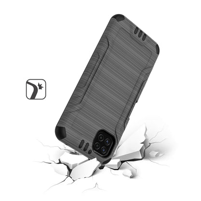 For Samsung Galaxy A22 5G Hybrid Dual Layer Slim Defender Armor Tuff Metallic Brush Texture Finishing Shockproof Hard TPU Rubber  Phone Case Cover