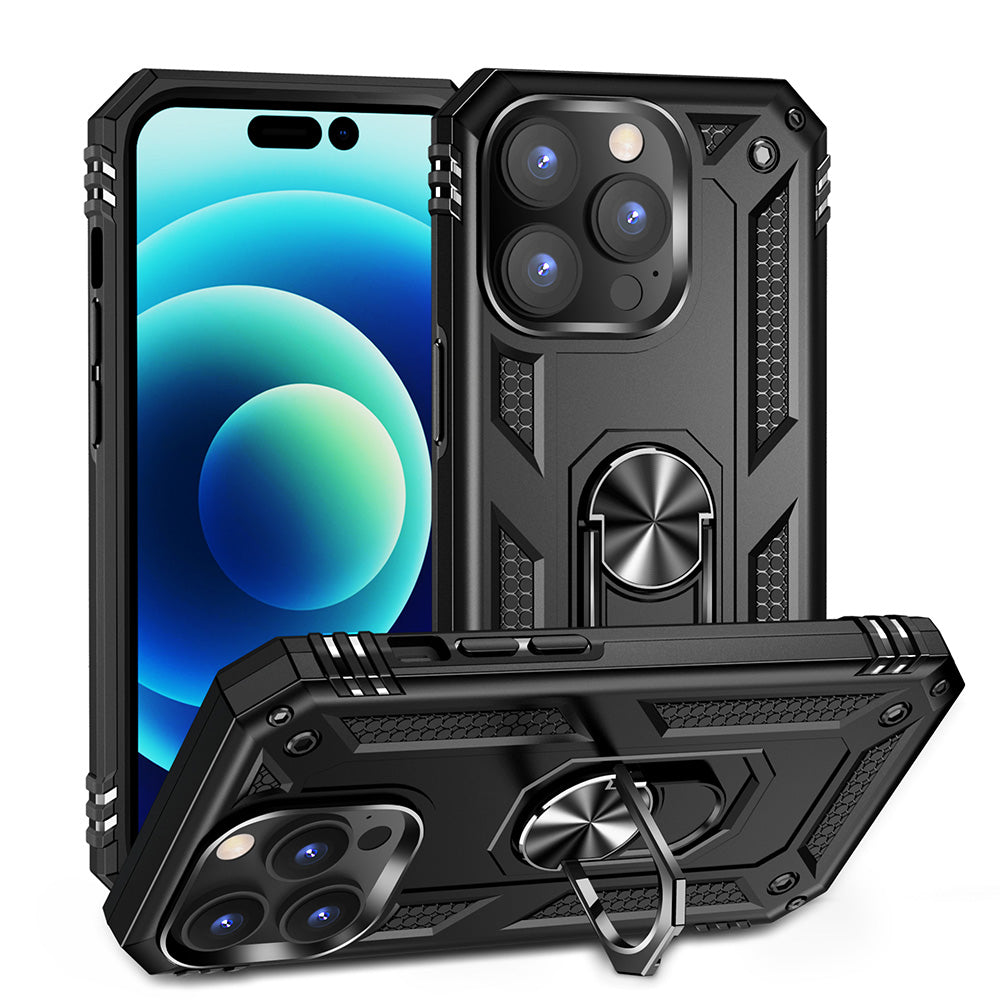 For Apple iPhone 14 /Pro Max Military Grade Heavy Duty Armor Hybrid with Ring Kickstand Finger Loop Stand  Phone Case Cover