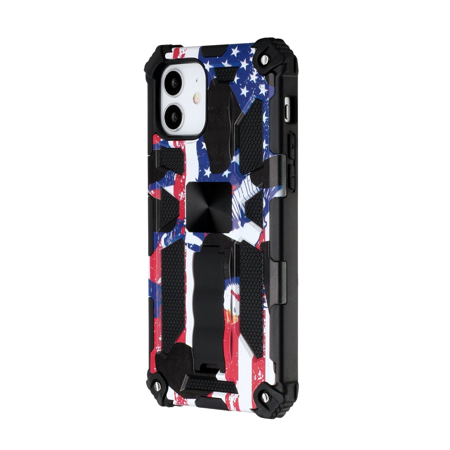 For Apple iPhone 14 Pro (6.1") Heavy Duty Hybrid Fold Slide Kickstand [Military Grade] Rugged Magnetic Car Mount Stand American Flag USA Phone Case Cover