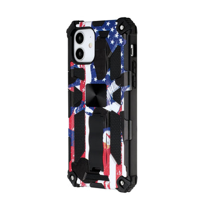 For Apple iPhone 14 Pro (6.1") Heavy Duty Hybrid Fold Slide Kickstand [Military Grade] Rugged Magnetic Car Mount Stand American Flag USA Phone Case Cover