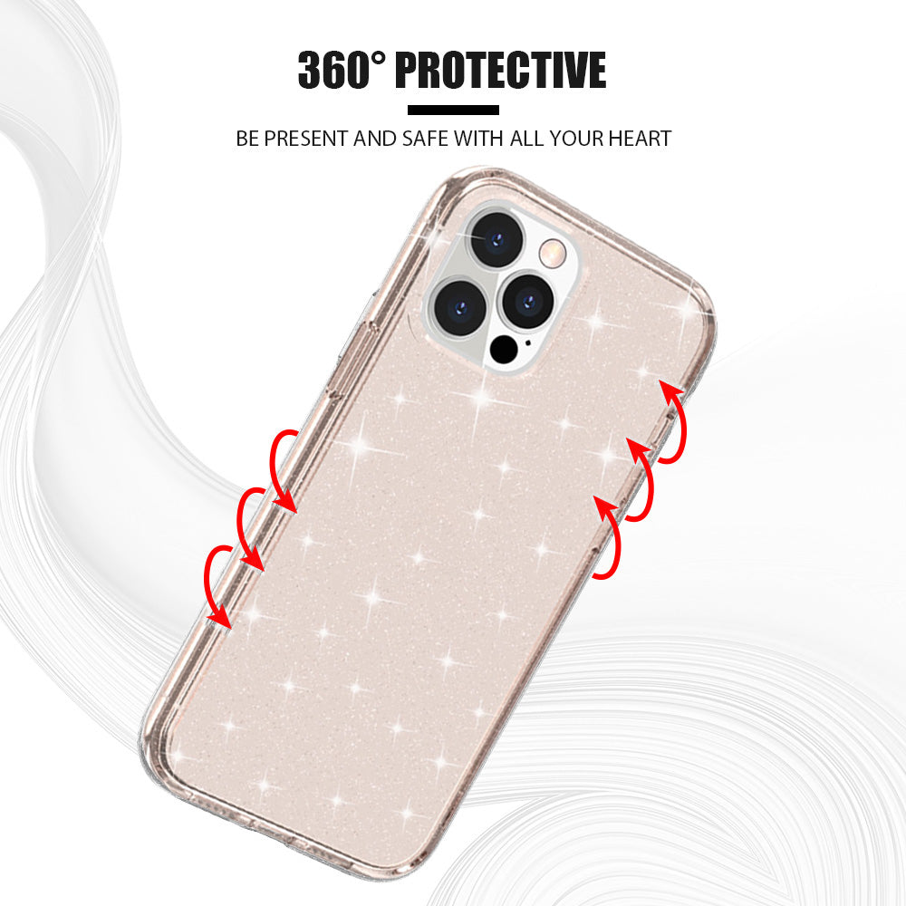 For Apple iPhone 14 Pro Max (6.7") Transparent Glitter Bling Sparkly Hybrid Hard PC Shell & Soft TPU Shock-Absorption Bumper Purple Phone Case Cover