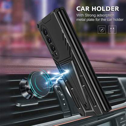 For Samsung Galaxy Z Fold 4 5G Hybrid Armor Rugged with Kickstand, Supports Magnetic Car Mount Dual Layer Hard PC  Phone Case Cover