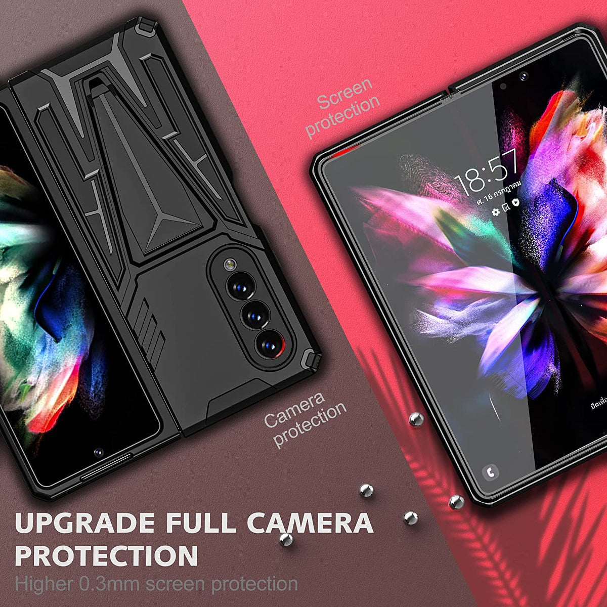 For Samsung Galaxy Z Fold 4 5G Hybrid Armor Rugged with Kickstand, Supports Magnetic Car Mount Dual Layer Hard PC  Phone Case Cover